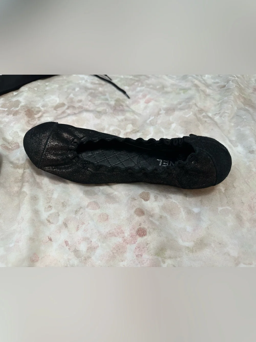 CHANEL Black Quilted Leather Slip-On Ballet Flats with Branded Dust Bag